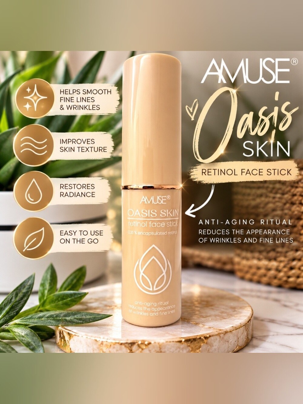 Amuse Oasis Skin Retinol Face Stick - Beige